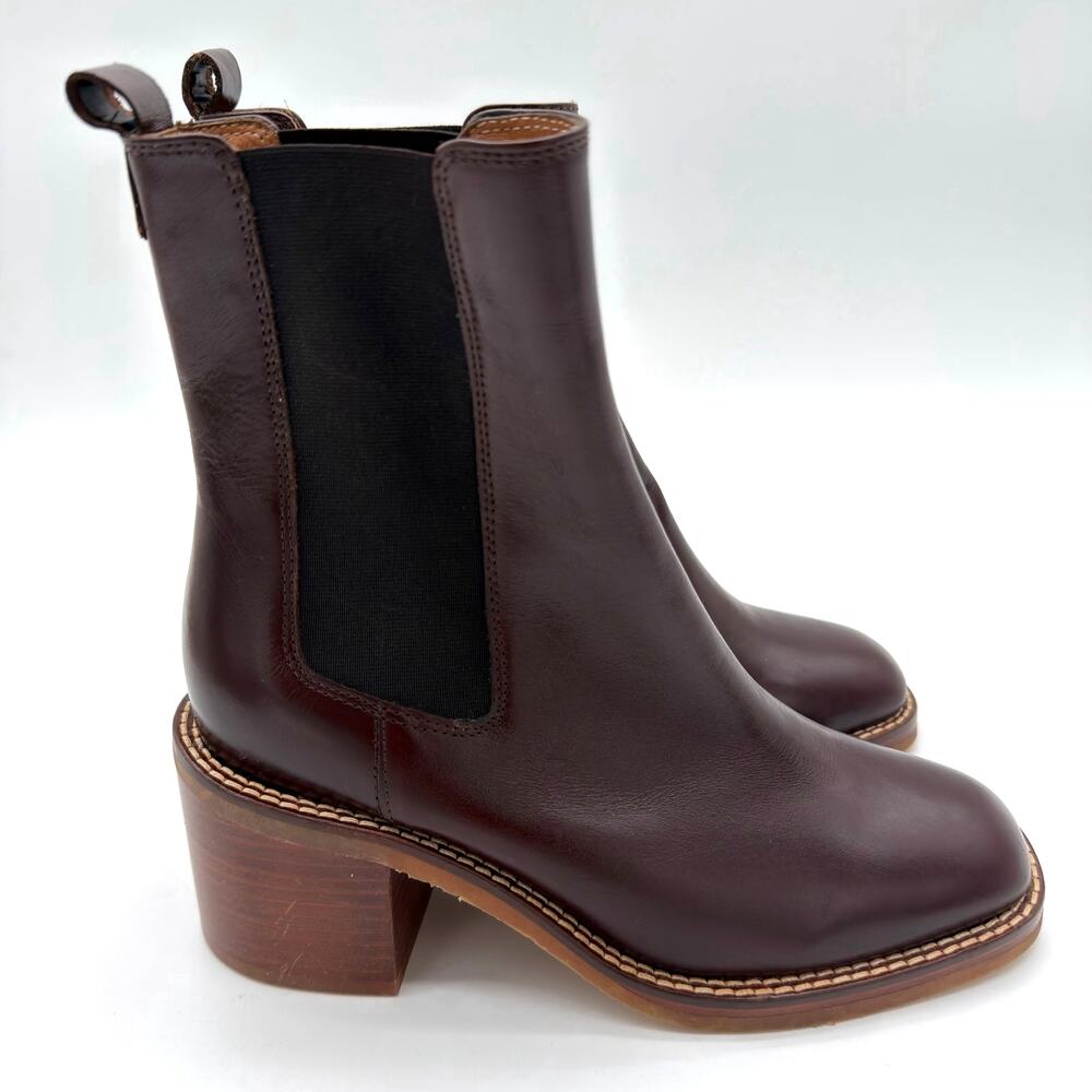 La Redoute Collections Leather Chelsea Mahogany Brown Minimalist Boot FR 36 US 5